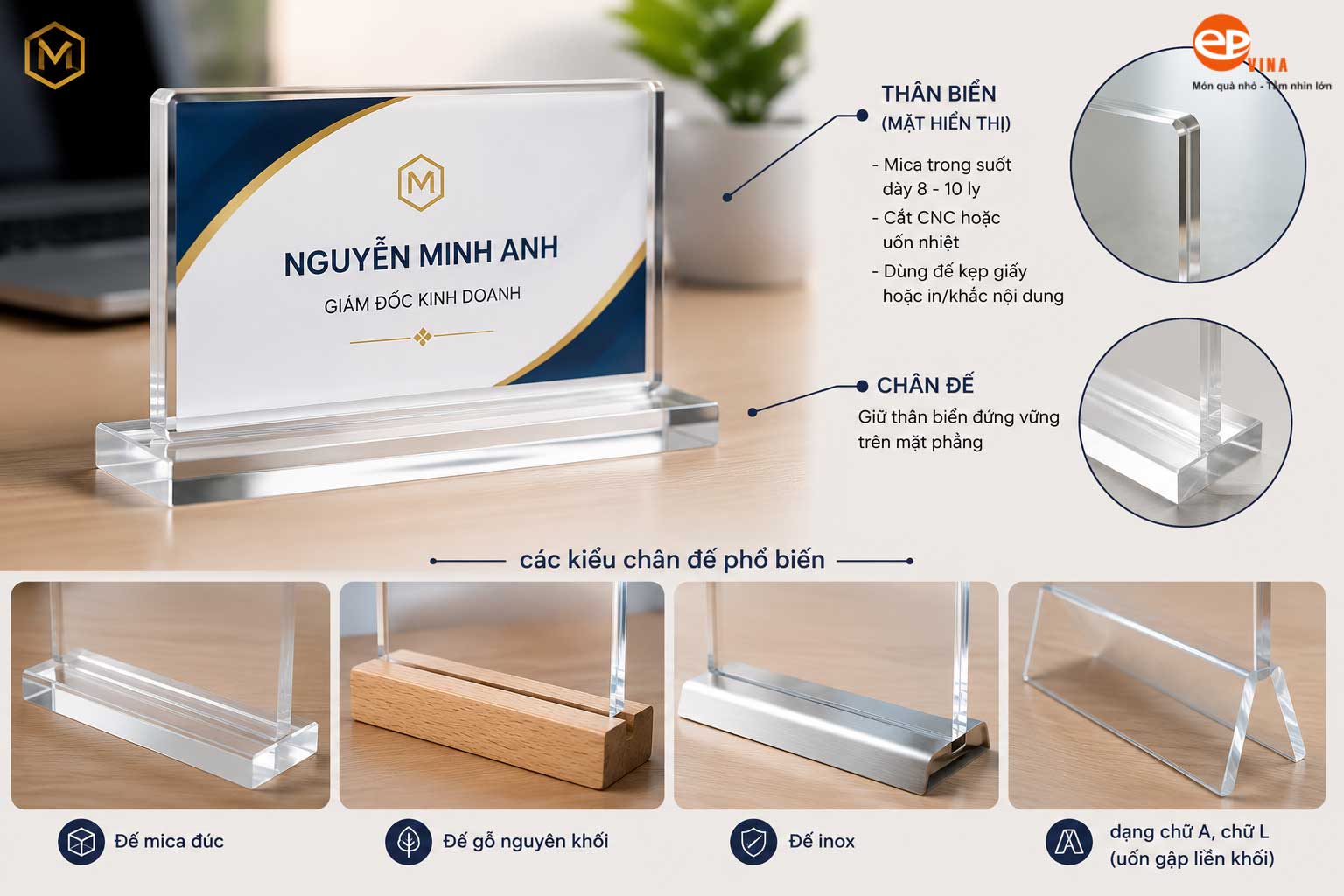 Bảng tên để bàn mica là gì? Cấu tạo cơ bản