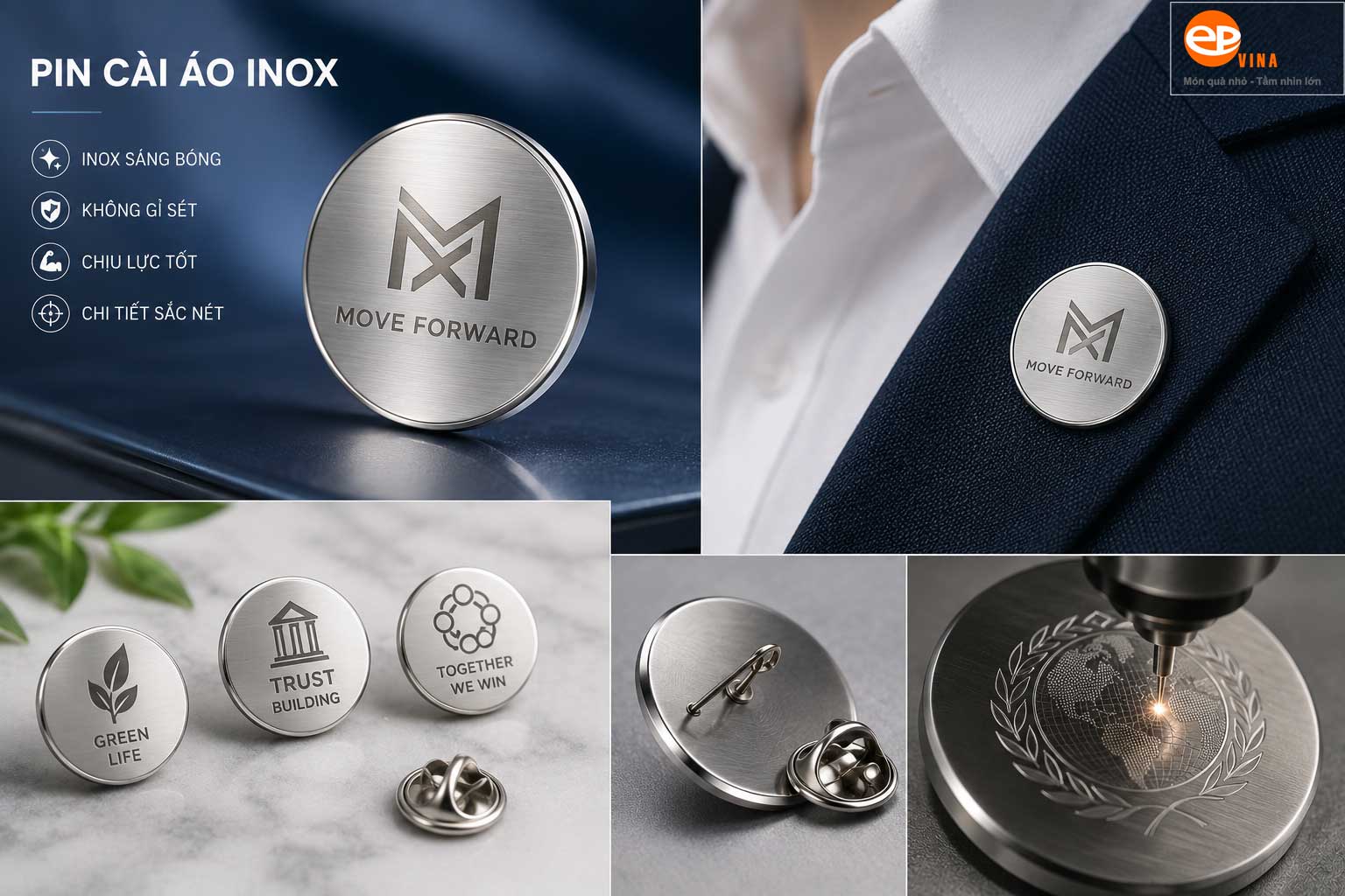 Pin cài áo inox