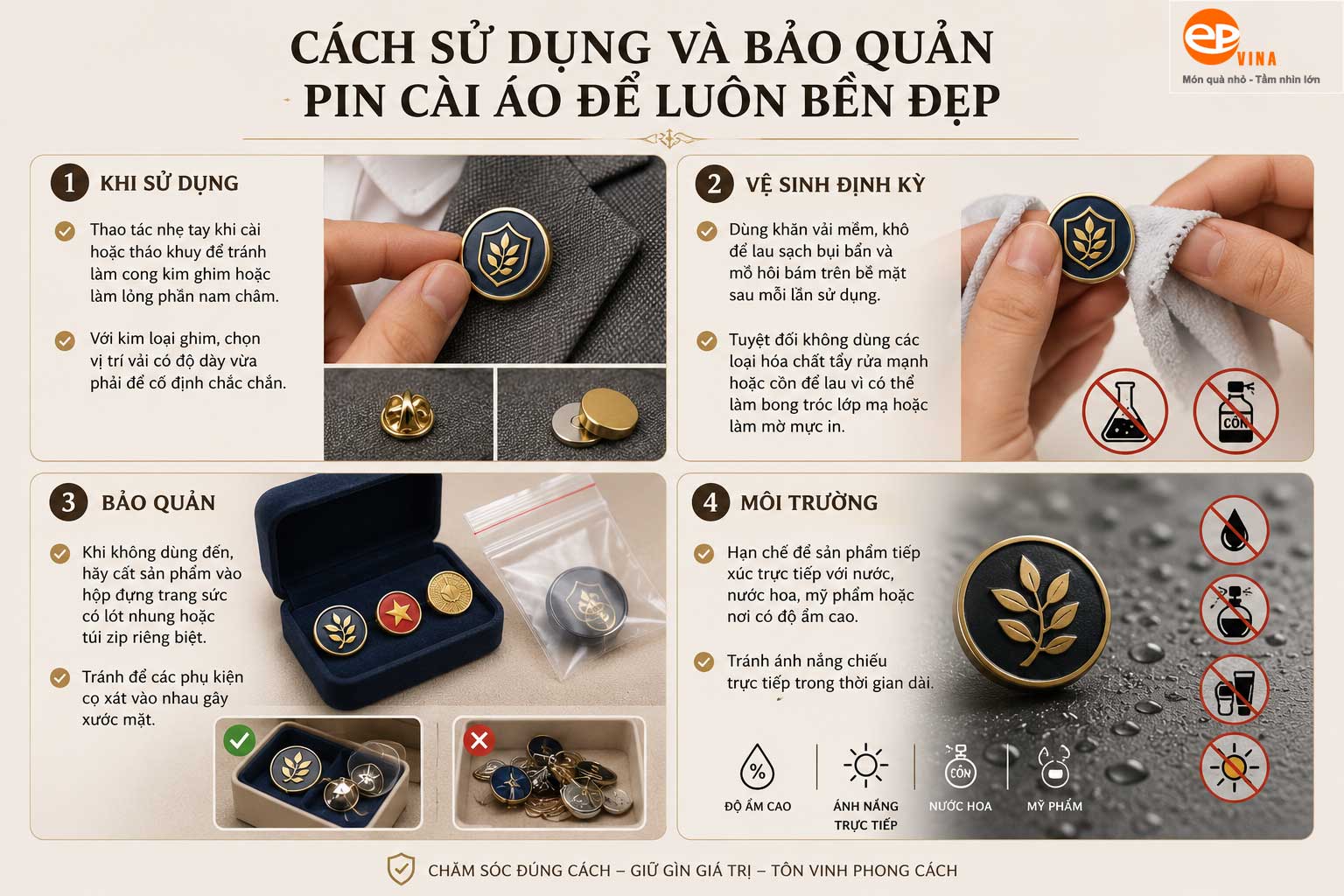Cách sử dụng và bảo quản pin cài áo để luôn bền đẹp