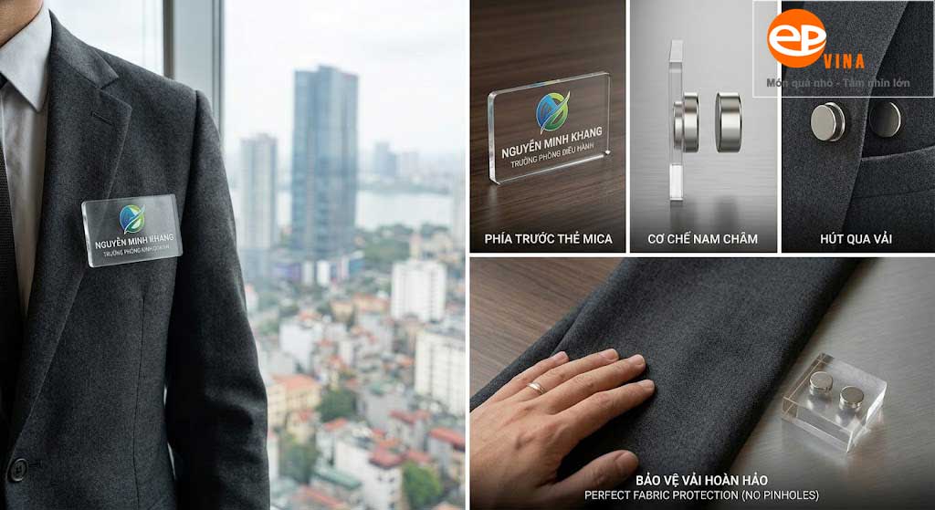 Thẻ tên mica dính nam châm